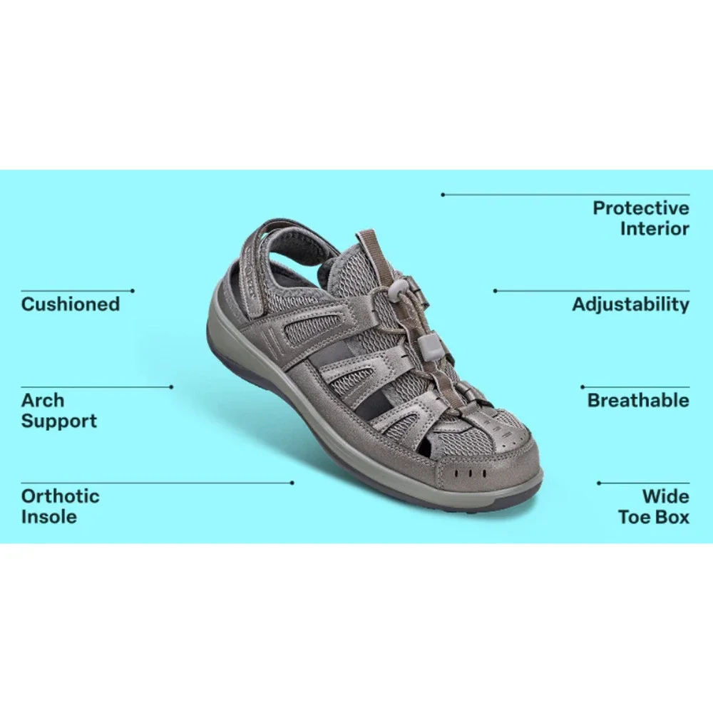 OrthoFeet Sz 8.5D Wide Width Verona Closed Toe Sandals Hiking Outdoors Pewter